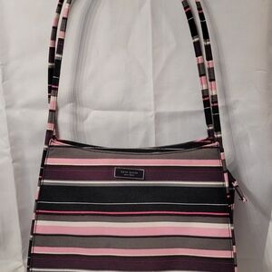 Kate Spade New York Striped Shoulder Bag Multicolor Pink Black Gray Canvas Tote